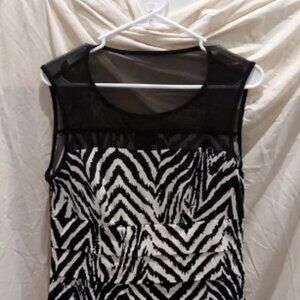 En Focus Zebra Striped Layered Front Skirt with Mesh Top Bodice Sleeveless Dress